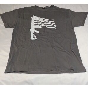 Hanes Graphic Tee Mens Large Grey  AR-15 American Flag Patriotic 2nd Amendment